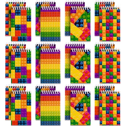 Mini Building Block Notebooks Spiral Notepads In Assorted Brick Styles, Mini Notebook For Kids Pocket Size, For Birthday Party Favors, Goodie Bag Stuffers, Children Classroom Rewards
